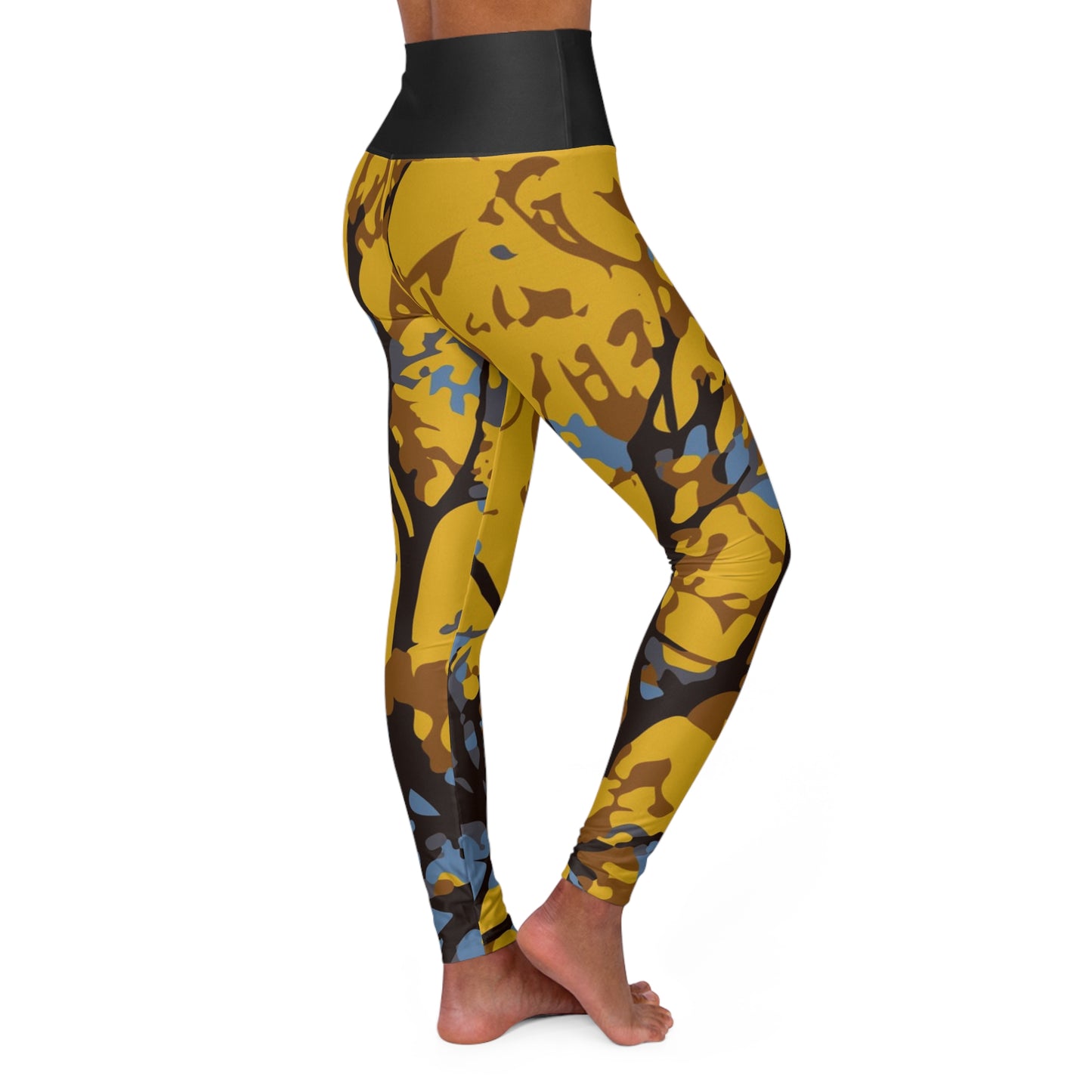 Cortés Amarillo / High Black Waisted Yoga Leggings (Black Waist) (AOP)