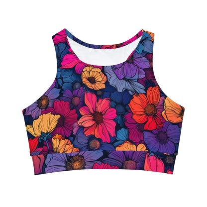 Tropical Flowers / High Neck Crop Bikini Top  (AOP)