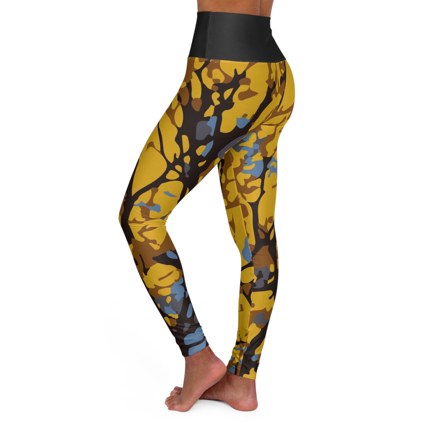 Cortés Amarillo / High Black Waisted Yoga Leggings (Black Waist) (AOP)