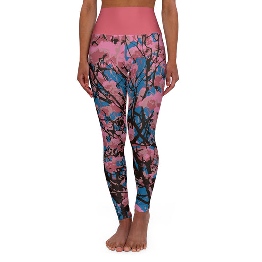 Roble de Sabana / High Waisted Yoga Leggings (Pink Waist) (AOP)