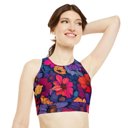 Tropical Flowers / High Neck Crop Bikini Top  (AOP)