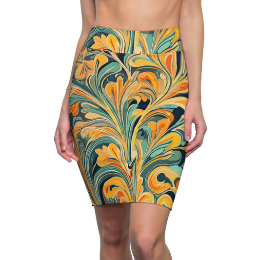 Golden Swirl  Pencil Skirt