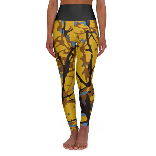 Cortés Amarillo / High Black Waisted Yoga Leggings (Black Waist) (AOP)