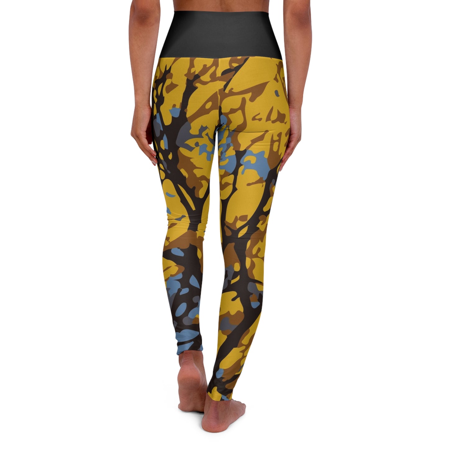 Cortés Amarillo / High Black Waisted Yoga Leggings (Black Waist) (AOP)